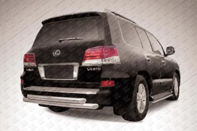 Защита заднего бампера d76+d76 двойная радиусная Lexus LX570 2012.