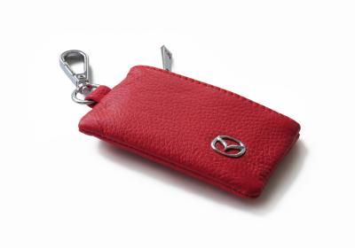 Брелок (кожаный чехол) для ключей с логотипом Mazda, красный .